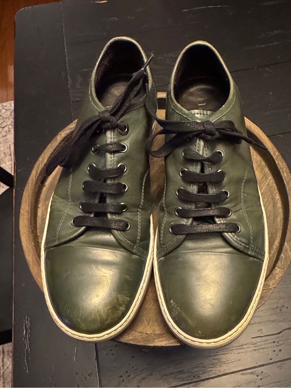 Lanvin DBB1 Cap-Toe Leather Sneakers army/olive green